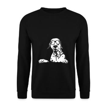 Dalmatiner Hundeliebe Kopfhörer Hundefans Dalmatin - Unisex Pullover - Schwarz - Vorne - Alina (178cm) & Michal (187cm)