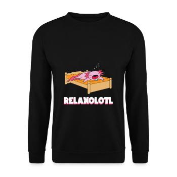 Axolotl Sleeping Shirt Relaxolotl Nightgown Gift - Unisex Sweatshirt - black - Front - Alina (178cm) & Michal (187cm)