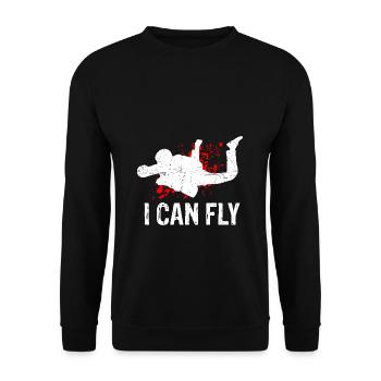 I CAN FLY - Skydive Fallschim Sprung Action Höhe F - Unisex Pullover - Schwarz - Vorne - Alina (178cm) & Michal (187cm)