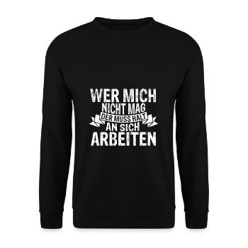 Arbeite An Dir Frecher Spruch Selbstliebe Motiv Po - Unisex Pullover - Schwarz - Vorne - Alina (178cm) & Michal (187cm)