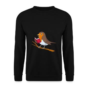 Rotkehlchen liest Bücher Vogelfreund Vogelfan Büch - Unisex Pullover - Schwarz - Vorne - Alina (178cm) & Michal (187cm)