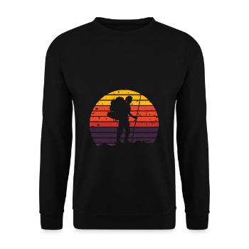 Wandern Vintage Berge Outdoor Wanderer Geschenk - Unisex Pullover - Schwarz - Vorne - Alina (178cm) & Michal (187cm)