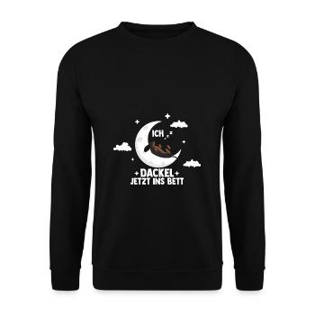 Dachshund Dackel - ICH DACKEL JETZT INS BETT Schla - Unisex Pullover - Schwarz - Vorne - Alina (178cm) & Michal (187cm)