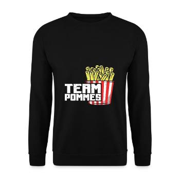 Team Pommes French Fries Crew Pommes Frites Gesche - Unisex Pullover - Schwarz - Vorne - Alina (178cm) & Michal (187cm)
