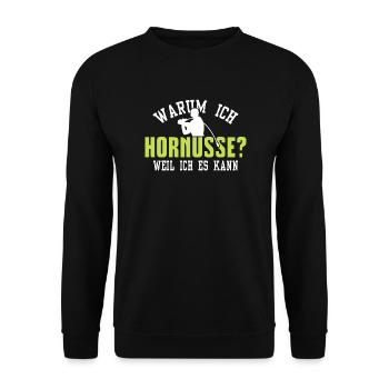 Warum ich Hornusse - Unisex Pullover - Schwarz - Vorne - Alina (178cm) & Michal (187cm)