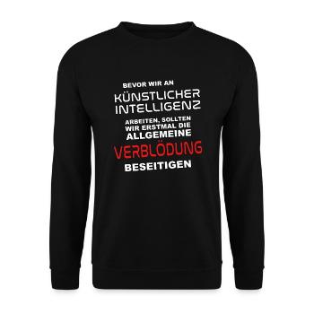 Bevor wir an KI arbeiten - Verblödung abschaffen - Unisex Pullover - Schwarz - Vorne - Alina (178cm) & Michal (187cm)