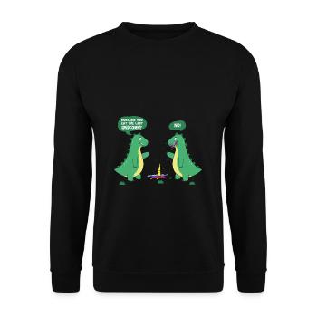 Dino Einhorn Witz Dinosaurier Cartoon Comic - Unisex Pullover - Schwarz - Vorne - Alina (178cm) & Michal (187cm)