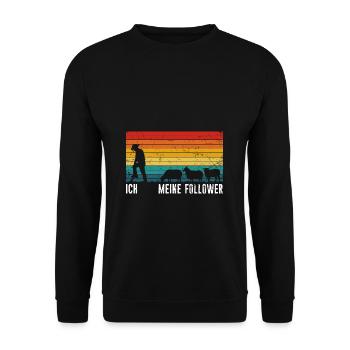 Ich & Meine Follower Schafe Hirte Schäfer Schäfche - Unisex Pullover - Schwarz - Vorne - Alina (178cm) & Michal (187cm)
