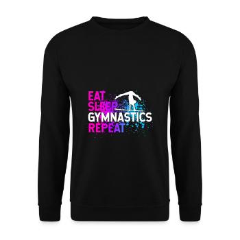 Eat Sleep Gymnastics Repeat Gymnsatik Sport Handst - Unisex Pullover - Schwarz - Vorne - Alina (178cm) & Michal (187cm)