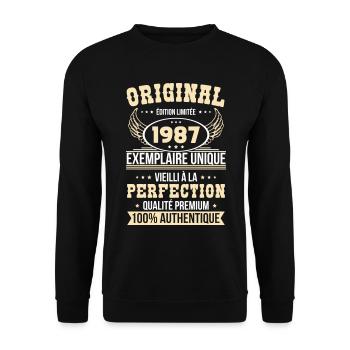 Anniversaire 35 ans - Original - 1987 - Sweat-shirt Unisexe - noir - Devant - Alina (178cm) & Michal (187cm)