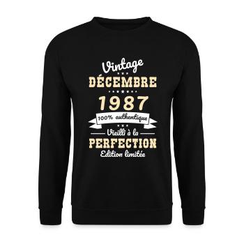 Anniversaire 35 ans - Décembre 1987 Vintage - Sweat-shirt Unisexe - noir - Devant - Alina (178cm) & Michal (187cm)