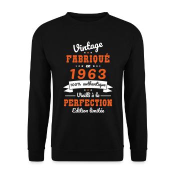 Anniversaire 60 ans - Vintage 1963 - Sweat-shirt Unisexe - noir - Devant - Alina (178cm) & Michal (187cm)