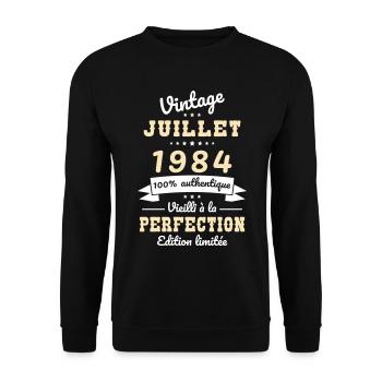 40-jähriges Jubiläum - Jahrgang - Juli 1984 - Unisex Pullover - Schwarz - Vorne - Alina (178cm) & Michal (187cm)
