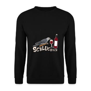 Schluckuck Wein Alkohol Saufen Party Feiern Vogel - Unisex Pullover - Schwarz - Vorne - Alina (178cm) & Michal (187cm)