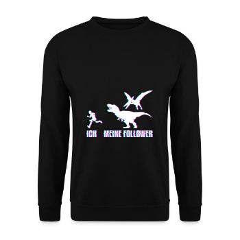 Ich Meine Follower Dino lustige Dinosaurier - Unisex Pullover - Schwarz - Vorne - Alina (178cm) & Michal (187cm)