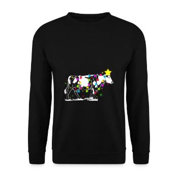 Cow Tree Farmer Vintage Christmas Tree Xmas Santa - Unisex Pullover - Schwarz - Vorne - Alina (178cm) & Michal (187cm)