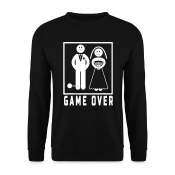 Game Over T-shirt Funny Bachelor's Wedding Men & w - Unisex Pullover - Schwarz - Vorne - Alina (178cm) & Michal (187cm)