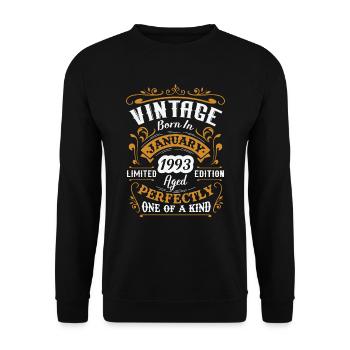 Geburtstagsgeschenk, Jahrgang geboren im Januar 1993 - Unisex Pullover - Schwarz - Vorne - Alina (178cm) & Michal (187cm)