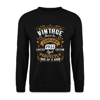 Cadeau d'anniversaire, Vintage né en Janvier 1955 - Sweat-shirt Unisexe - noir - Devant - Alina (178cm) & Michal (187cm)