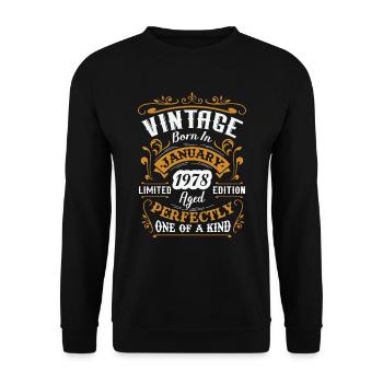 Cadeau d'anniversaire, Vintage né en Janvier 1978 - Sweat-shirt Unisexe - noir - Devant - Alina (178cm) & Michal (187cm)