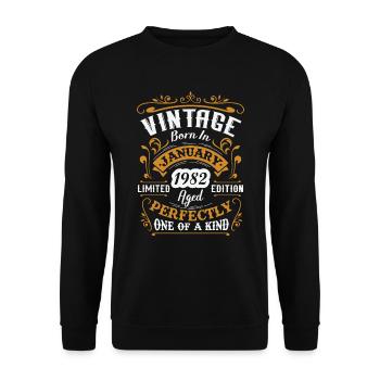Birthday gift, Vintage born in January 1982 - Unisex Sweatshirt - black - Front - Alina (178cm) & Michal (187cm)