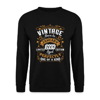 Birthday gift, Vintage born in January 2008 - Unisex Sweatshirt - black - Front - Alina (178cm) & Michal (187cm)