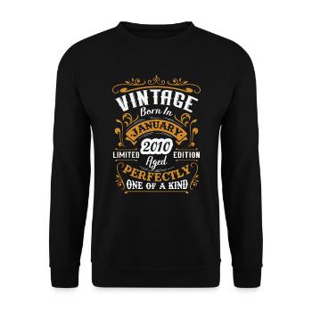 Cadeau d'anniversaire, Vintage né en Janvier 2010 - Sweat-shirt Unisexe - noir - Devant - Alina (178cm) & Michal (187cm)