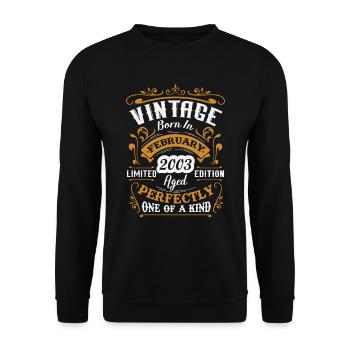 Cadeau d'anniversaire, Vintage né en Février 2003 - Sweat-shirt Unisexe - noir - Devant - Alina (178cm) & Michal (187cm)