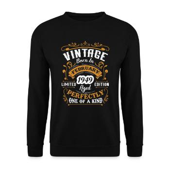 Cadeau d'anniversaire, Vintage né en Février 1949 - Sweat-shirt Unisexe - noir - Devant - Alina (178cm) & Michal (187cm)