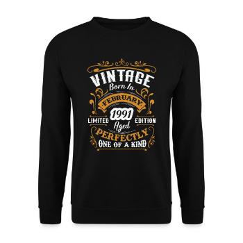 Birthday gift, Vintage born in February 1991 - Unisex Sweatshirt - black - Front - Alina (178cm) & Michal (187cm)