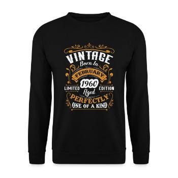 Birthday gift, Vintage born in February 1960 - Unisex Sweatshirt - black - Front - Alina (178cm) & Michal (187cm)