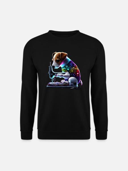 Jack Russel Hund näht mit Nähmaschine - Unisex Pullover - Schwarz