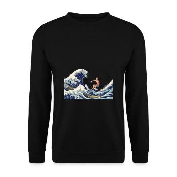 Surfer Große Welle vor Kanagawa Japanisches Surf - Unisex Pullover - Schwarz - Vorne - Alina (178cm) & Michal (187cm)