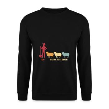 Ich & Meine Follower Schafe Hirte Schäfer Schäfche - Unisex Pullover - Schwarz - Vorne - Alina (178cm) & Michal (187cm)