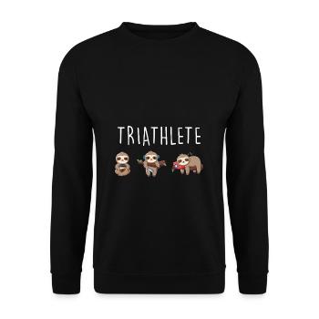 Faultier Triathlet Chillen Lustiges Sloth Geschenk - Unisex Pullover - Schwarz - Vorne - Alina (178cm) & Michal (187cm)