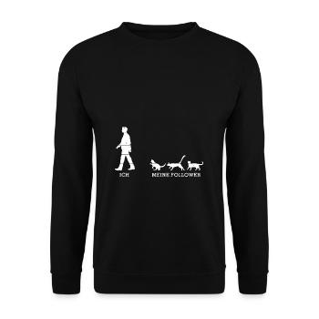 Ich meine Follower Katze Mann Katzen Katzenliebhab - Unisex Pullover - Schwarz - Vorne - Alina (178cm) & Michal (187cm)