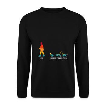 Ich meine Follower Katze Katzen Katzenliebhaber - Unisex Pullover - Schwarz - Vorne - Alina (178cm) & Michal (187cm)