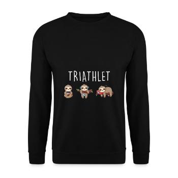 Faultier Triathlet Chillen Lustiges Sloth Geschenk - Unisex Pullover - Schwarz - Vorne - Alina (178cm) & Michal (187cm)