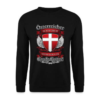 WIENER DURCH DIE GNADE GOTTES WIEN SPRUCH GESCHENK - Unisex Pullover - Schwarz - Vorne - Alina (178cm) & Michal (187cm)