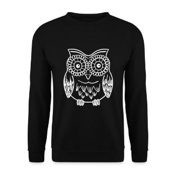 Lustige Eule Nachtvogel - Unisex Pullover - Schwarz - Vorne - Alina (178cm) & Michal (187cm)
