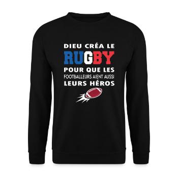 Dieu créa le rugby humour sport - Sweat-shirt Unisexe - noir - Devant - Alina (178cm) & Michal (187cm)