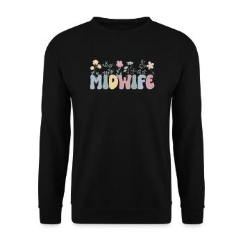 Midwife gift Obstetrician Midwife - Unisex Sweatshirt - black - Front - Alina (178cm) & Michal (187cm)