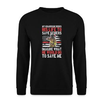 Proud Firefighter Grandpa Firefighter Grandfather - Unisex Sweatshirt - black - Front - Alina (178cm) & Michal (187cm)