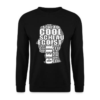 SCHLAU,EGOIST,COOL,GEIL KOPF LUSTIG T-SHIRT - Unisex Pullover - Schwarz - Vorne - Alina (178cm) & Michal (187cm)