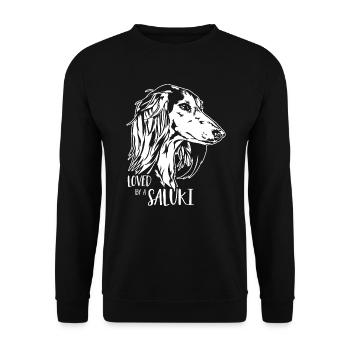 Loved by a SALUKI dog saying Greyhound Wilsigns - Unisex Sweatshirt - black - Front - Alina (178cm) & Michal (187cm)