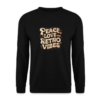 Frieden, Liebe und Retro-Vibes - Unisex Pullover - Schwarz - Vorne - Alina (178cm) & Michal (187cm)