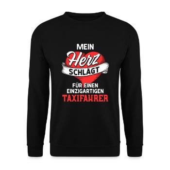 Mein Herz schlägt für einen Taxifahrer / Spruch - Unisex Pullover - Schwarz - Vorne - Alina (178cm) & Michal (187cm)