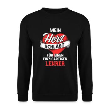 Mein Herz schlägt für einen Lehrer / Spruch, Liebe - Unisex Pullover - Schwarz - Vorne - Alina (178cm) & Michal (187cm)