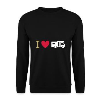 ★ Designfarben änderbar ★ Ich liebe Wohnmobile - Unisex Pullover - Schwarz - Vorne - Alina (178cm) & Michal (187cm)