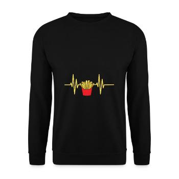 Pommes Frites Herzschlag EKG Team Pommes Fritten P - Unisex Pullover - Schwarz - Vorne - Alina (178cm) & Michal (187cm)
